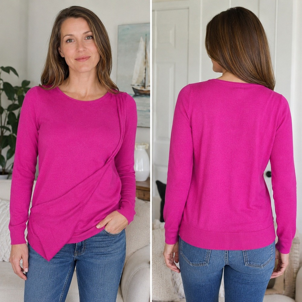 The Limited Magenta Pink Merino Wool Blend Draped Front Sweater SW99T37 Womens M